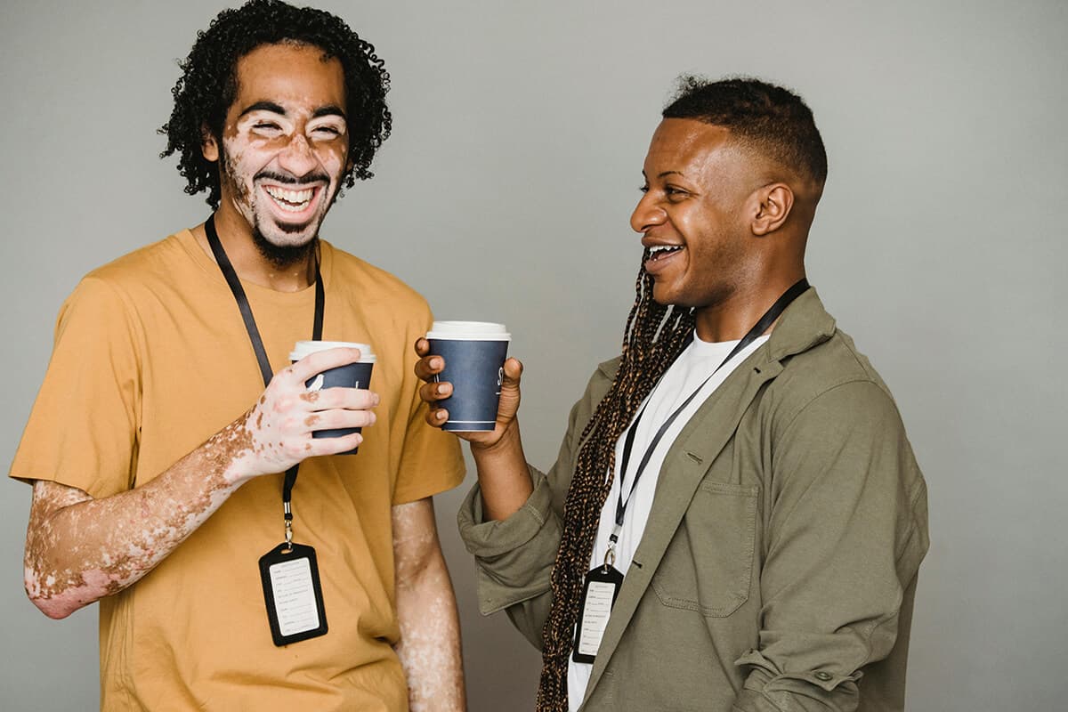 Two colleagues connecting over coffee