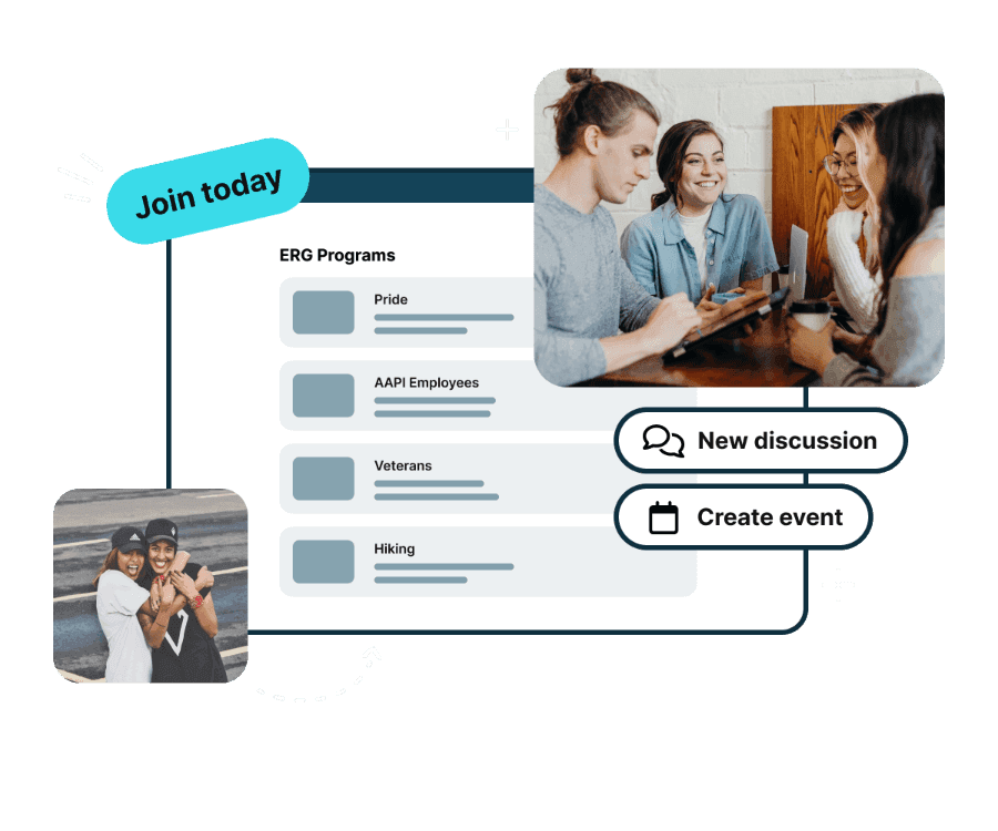 Chronus Connection Communities interface showing ERG programs with discussion and event features